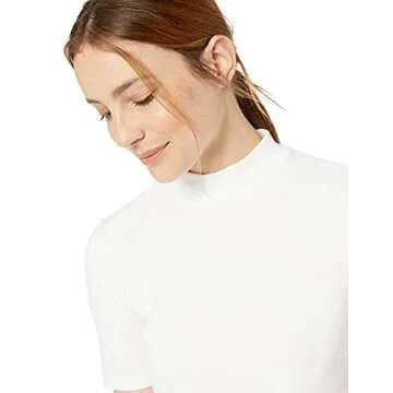 The Drop Women's White Mock Neck Ribbed Top - Chic Style
