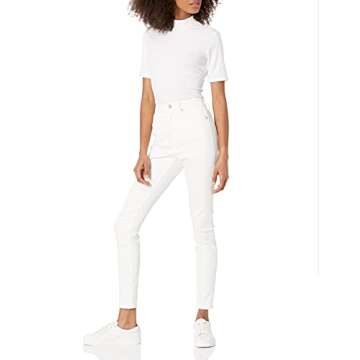The Drop Women's White Mock Neck Ribbed Top - Chic Style