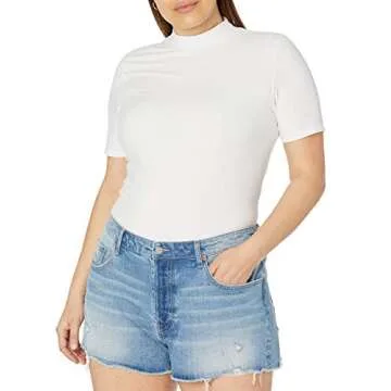 The Drop Women's White Mock Neck Ribbed Top - Chic Style