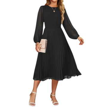 ZESICA Women's Fall Long Sleeve Casual Chiffon Midi Dress - Elegant Style for All Occasions