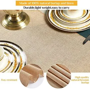 Breling 10 Pack Burlap Table Runners,12 x 71 Inch Rustic Table Runner Boho Place Mats Bulk for Western Wedding Decorations Farmhouse Party Kitchen Coffee Decor(Khaki)