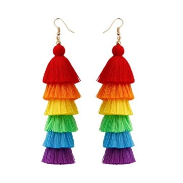 Rainbow Earrings for Women Pride Earrings Colorful Long Tassel Dangle Earrings Boho Rainbow Party Jewelry for Women