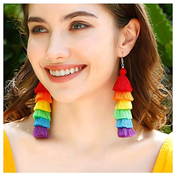 Rainbow Earrings for Women Pride Earrings Colorful Long Tassel Dangle Earrings Boho Rainbow Party Jewelry for Women