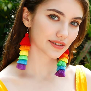Rainbow Earrings for Women Pride Earrings Colorful Long Tassel Dangle Earrings Boho Rainbow Party Jewelry for Women