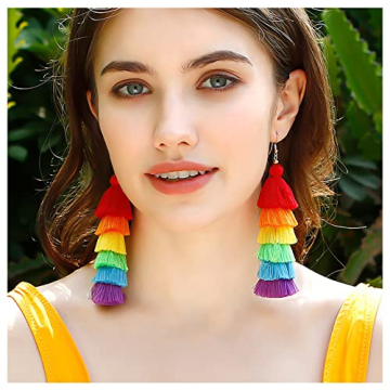 Rainbow Earrings for Women Pride Earrings Colorful Long Tassel Dangle Earrings Boho Rainbow Party Jewelry for Women