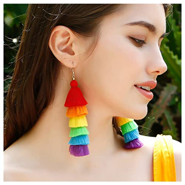 Rainbow Earrings for Women Pride Earrings Colorful Long Tassel Dangle Earrings Boho Rainbow Party Jewelry for Women