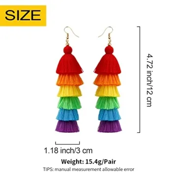 Rainbow Earrings for Women Pride Earrings Colorful Long Tassel Dangle Earrings Boho Rainbow Party Jewelry for Women