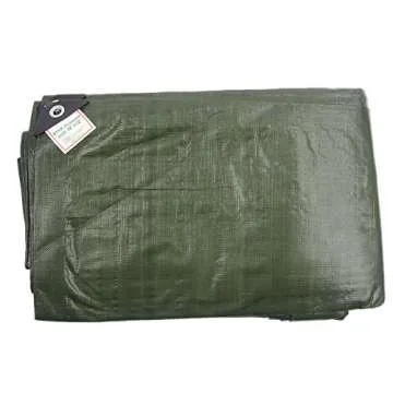 Hanjet Waterproof 10 x 12 Feet Tarp Heavy Duty 9-mil Thick Multi-Purpose Covers Army Green PE Tarpaulin