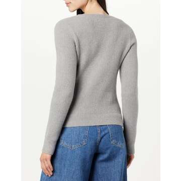The Drop Women's Preston Ribbed Sweetheart Sweater - Gull Grey, Plus Size