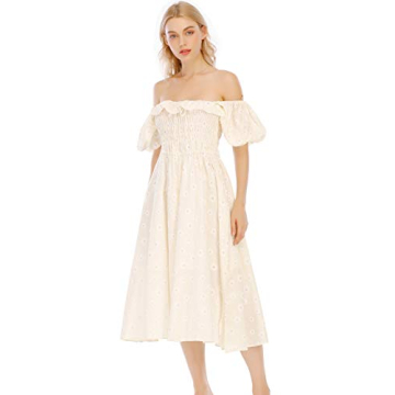 R.Vivimos Women's Floral Vintage Midi Dress - Boho Chic with Puff Sleeves