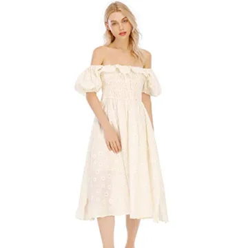 R.Vivimos Floral Vintage Midi Dress Puff Sleeves Boho Chic