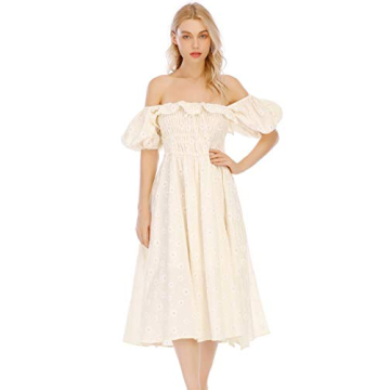 R.Vivimos Floral Vintage Midi Dress Puff Sleeves Boho Chic