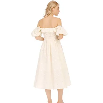 R.Vivimos Floral Vintage Midi Dress Puff Sleeves Boho Chic