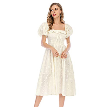 R.Vivimos Floral Vintage Midi Dress Puff Sleeves Boho Chic