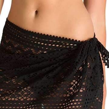 lime flare Women Sexy Hollow Out Sheer Beach Swim Skirt Pareo Canga Bikini Swimsuit Bottoms Cover up Sarong Wrap (one-size, Black Crochet Short)