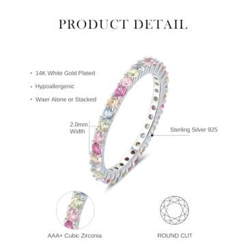 ARTLOVER Size 7 Women's Multi-Color High-Carbon Diamond Eternity Ring | 14K White Gold-Plated S925 S...
