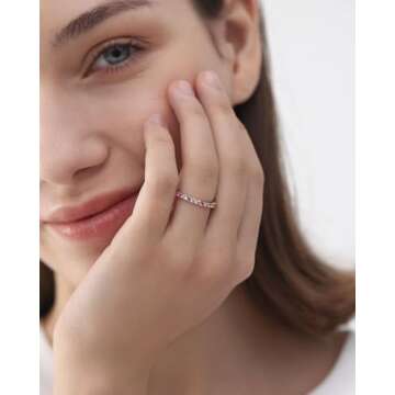 ARTLOVER Size 7 Women's Multi-Color High-Carbon Diamond Eternity Ring | 14K White Gold-Plated S925 Sterling Silver Promise, Engagement, and Wedding Band