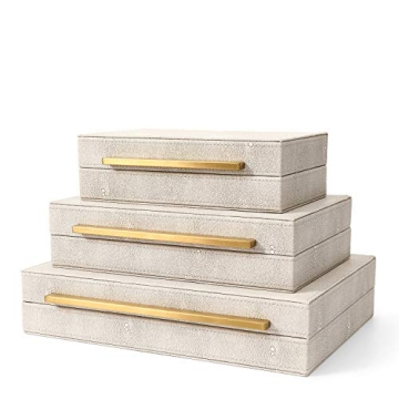 RUNYAO Faux Ivory Shagreen Storage Boxes - 3 Pcs Set