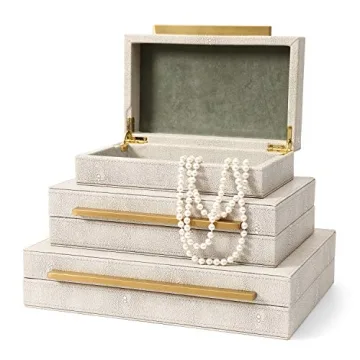 RUNYAO Faux Ivory Shagreen Storage Boxes - 3 Pcs Set