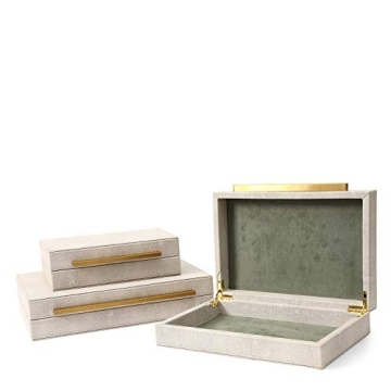 RUNYAO Faux Ivory Shagreen Storage Boxes - 3 Pcs Set