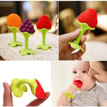 6 Pack Baby Teething Toys - BPA Free Silicone Fruit Set for Infants