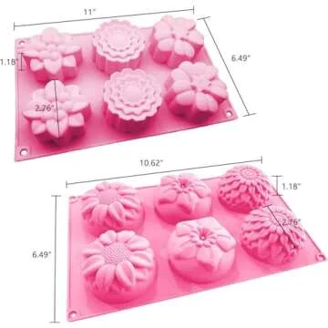 OBSGUMU 3 Pack Silicone Soap Molds, 6 Cavities Flower Making Mold, Included Rectangle Shape Supplies, Perfect for Handmade Soaps, Homemade Chocolate