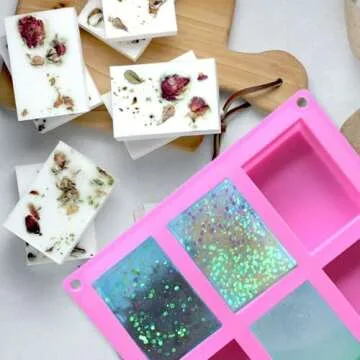 OBSGUMU 3 Pack Silicone Soap Molds, 6 Cavities Flower Making Mold, Included Rectangle Shape Supplies, Perfect for Handmade Soaps, Homemade Chocolate