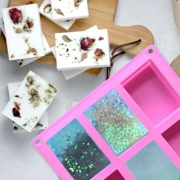 OBSGUMU 3 Pack Silicone Soap Molds, 6 Cavities Flower Making Mold, Included Rectangle Shape Supplies, Perfect for Handmade Soaps, Homemade Chocolate