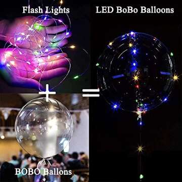Led Balloons, 15pcs 24inch Clear balloon 10set Light Up Colorful Bobo Balloons Transparent Light Balloons, Weddings, Banquets, Outdoor and Indoor Parties, Anniversary, House Party, Birthday