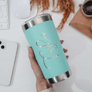 Be Burgundy Personalized Tumbler with Engraved Name - 12 Designs, 20 Oz Coffee Tumbler with Slider Lid, Teal, Double Wall Insulated Tumbler- Gift for Women, Mom, Personalized Gifts for Women