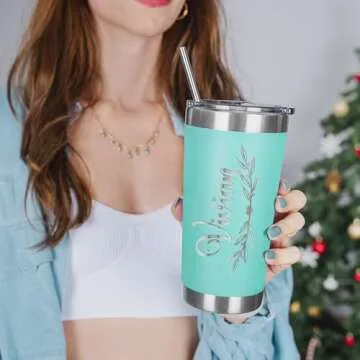 Be Burgundy Personalized Tumbler with Engraved Name - 12 Designs, 20 Oz Coffee Tumbler with Slider Lid, Teal, Double Wall Insulated Tumbler- Gift for Women, Mom, Personalized Gifts for Women