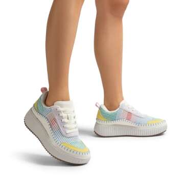 DREAM PAIRS Women's Chunky Platform Sneakers in White Rainbow