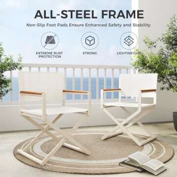 Grand patio Extra-Wide 2-Pack Directors Chairs, Folding Dining Chair Set of 2 with Sling and Woodgrain Armrests, Outdoor, Apricot