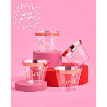 xo, Fetti Rose Gold Cheers Cups - 50 count, 9 oz | Wedding, Bachelorette Party, New Years Eve, NYE 2...