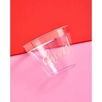 xo, Fetti Rose Gold Cheers Cups - 50 count, 9 oz | Wedding, Bachelorette Party, New Years Eve, NYE 2021, Christmas, Birthday, Baby Shower Disposable Drinkware, Clear Plastic Cocktail Tumbler with Foil