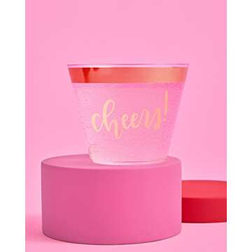 xo, Fetti Rose Gold Cheers Cups - 50 count, 9 oz | Wedding, Bachelorette Party, New Years Eve, NYE 2021, Christmas, Birthday, Baby Shower Disposable Drinkware, Clear Plastic Cocktail Tumbler with Foil