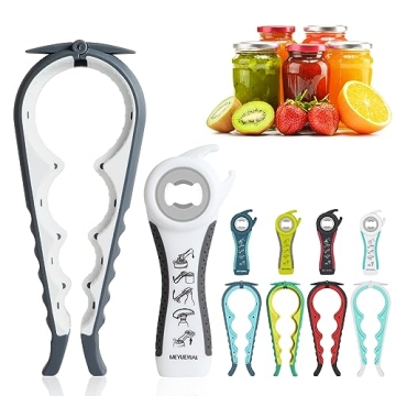 Jar Opener Bottle Opener for Weak Hands, 5 in 1 Multi Function Can Opener Bottle Opener Kit with Sil...