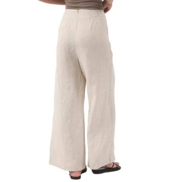 Amazhiyu Womens Pure Linen High Waist Wide Leg Pants with Pockets for Casual Summer Flax, Small