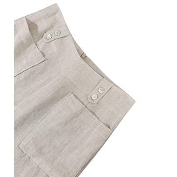 Amazhiyu Womens Pure Linen High Waist Wide Leg Pants with Pockets for Casual Summer Flax, Small