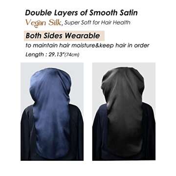 Long Satin Silk Hair Bonnet for Sleeping - Curly Hair Care