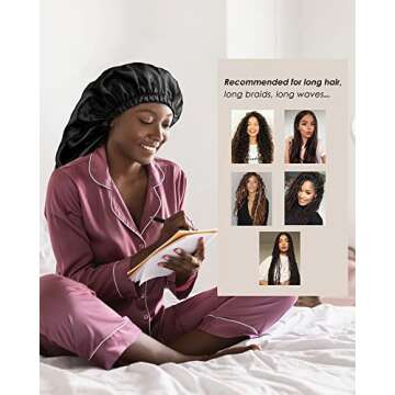 Long Satin Silk Hair Bonnet for Sleeping - Curly Hair Care