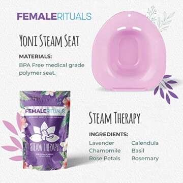 FEMALE RITUALS Yoni Steam Seat Kit with Yoni Steam Herbs (4 Ounce) Steam Bundle - Yoni Steam Seat for Toilet - Yoni Steam Herbs for Cleansing - V Steam - Detox Yoni Pot Steamer for Women