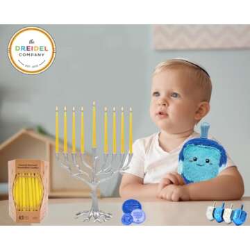 The Dreidel Company Dripless Hanukkah Candles Multicolored, Hand-Made Striped Deluxe Tapered Decorat...