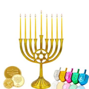 The Dreidel Company Dripless Hanukkah Candles Multicolored, Hand-Made Striped Deluxe Tapered Decorations, Chanukkah Menorah Candles for All 8 Nights (Natural Beeswax)