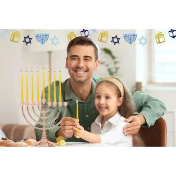The Dreidel Company Dripless Hanukkah Candles Multicolored, Hand-Made Striped Deluxe Tapered Decorations, Chanukkah Menorah Candles for All 8 Nights (Natural Beeswax)