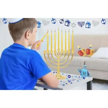 The Dreidel Company Dripless Hanukkah Candles Multicolored, Hand-Made Striped Deluxe Tapered Decorations, Chanukkah Menorah Candles for All 8 Nights (Natural Beeswax)