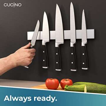 CUCINO Magnetic Knife Holder for Wall 16" No Drilling incl. Self Adhesive Tape - Extra strong Knife Holder - Awarded Knife Magnetic Strip - Made of Stainless Steel