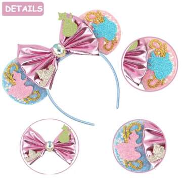 Mouse Ears Headbands for Women Girls, Glitter Bows Mouse Ears for Kids Adults Accessories for Birthd...