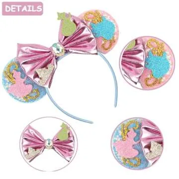 Mouse Ears Headbands for Women Girls, Glitter Bows Mouse Ears for Kids Adults Accessories for Birthd...