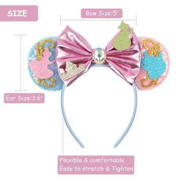 Mouse Ears Headbands for Women Girls, Glitter Bows Mouse Ears for Kids Adults Accessories for Birthday Party Cosplay Costume (Beauty)